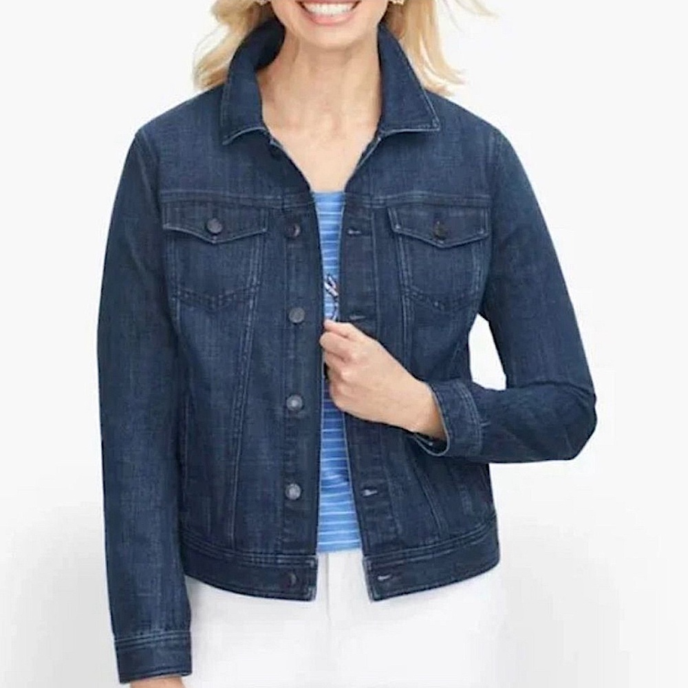 Talbots Jean Jacket Denim Dark Wash Casual Classic Pockets Cotton Stretch SM